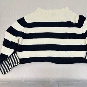 Miou Muse Cream & Black Striped Crewneck Sweater | Women’s Large | Capsule Basic